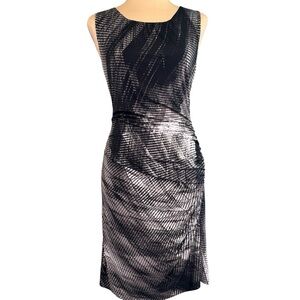 NINE WEST Black & Gray Print Ruched Bodycon Sheath Dress‎ Size 8 NWOT